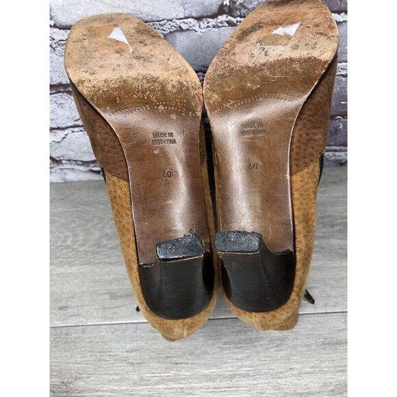 CHIARINI Tan Brown Green Suede Leather Double Sided Zipper Heel Booties Women 40 - Picture 7 of 16